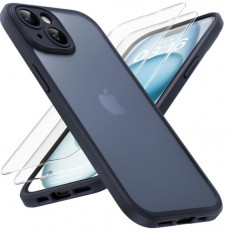 Set TOCOL 2 in 1 pentru iPhone 15, folie de protectie din sticla pentru ecran + Husa de protectie, negru mat - RESIGILAT