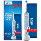 Set Periuta de dinti electrica adulti + Travel Case Oral B Vitality D100 Sensi Ultra Thin, 1 capat, Alb, Oral-B