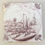 Scena marina placa ceramica de Delft sec 18