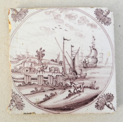 Scena marina placa ceramica de Delft sec 18 foto