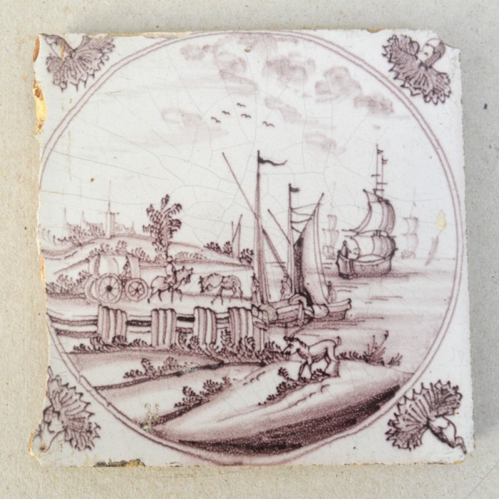 Scena marina placa ceramica de Delft sec 18