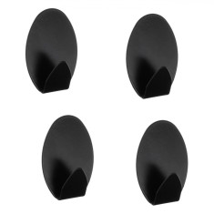 Carlige Autocolante, Ovale, Metal, Set 4 bucăți, Culoare Negru, Dimensiune 3.5x5cm