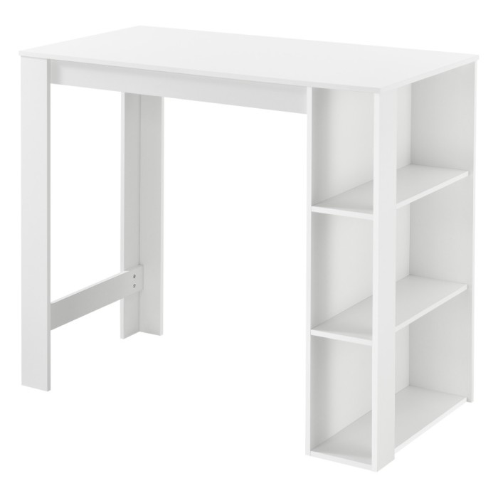 Masa tip Bar Danderyd din PAL Melaminat cu 3 Rafturi, Culoare Alb, Dimensiuni 120x60x105,5 cm