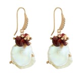 Cumpara ieftin Cercei Argint 925 placat aur roz cu perle, granat si zirconiu cubic Waterlily, 4cm, lucrat manual in Italia