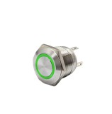 Buton push iluminat cu mentinere, 20A 12, 24V DC, 19mm, IP67, metalic, inel LED verde, 6 pini, FLM19-FJ-6-EX000-S11Z4-GREEN