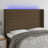 VidaXL Tăblie de pat cu LED, maro &icirc;nchis, 147x16x118/128 cm, textil