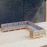 vidaXL Set mobilier de grădină cu perne gri 10 piese lemn masiv de pin 3097006