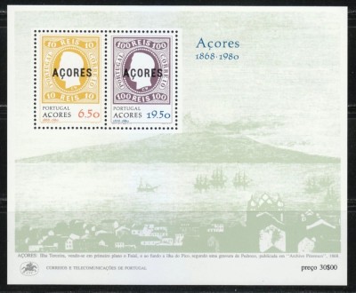 Portugal Azore 1980 - Timbru pe timbru, colita neuzata foto