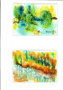 E109. Pachet doua tablouaşe format mic, un diptic de vara, acuarele neinramate, Peisaje, Acuarela, Abstract