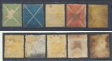 AUSTRIA 1858 lot cinci timbre-vigneta rare Crucea Sf&acirc;ntului Andrei cu defecte, nestampilate, Istorie, Nestampilat