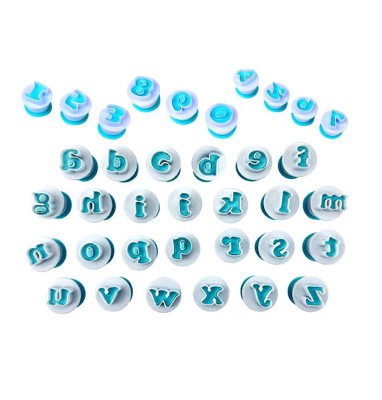 Set decupatoare Alfabet si cifre cu ejector,majuscule minuscule, 36 de piese, pentru cofetarie si patiserie, Alb, 288COF foto
