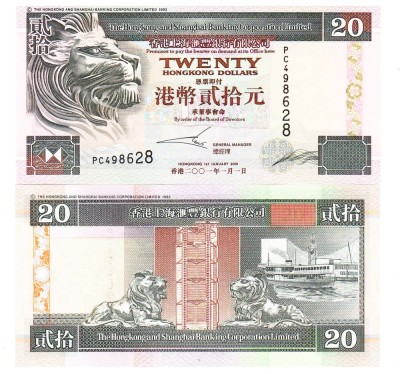 Hong Kong 20 Dolari 2001 P-201d UNC foto