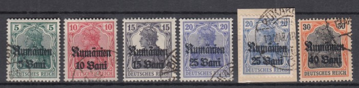 ROMANIA 1918 POSTA GERMANA SUPRATIPAR RUMANIEN+SERIE EROARE CULOARE STAMPILATA