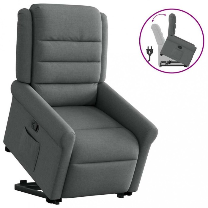 vidaXL Fotoliu rabatabil cu ridicare pe verticală, gri &icirc;nchis, textil 3303315