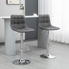 HOMCOM Set de 2 scaune de bar din piele cu spatar, scaune pivotante pentru bucatarie si sufragerie cu suport pentru picioare, 42x45x89-110cm, gri foto