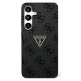 Husa pentru Samsung Galaxy S25 - Guess Leather Grained Hot Stamp 4G Triangle Metal (GUHCS25SPGP4STRK) - Black