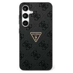 Husa pentru Samsung Galaxy S25 - Guess Leather Grained Hot Stamp 4G Triangle Metal (GUHCS25SPGP4STRK) - Black