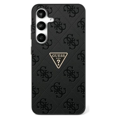 Husa pentru Samsung Galaxy S25 - Guess Leather Grained Hot Stamp 4G Triangle Metal (GUHCS25SPGP4STRK) - Black foto