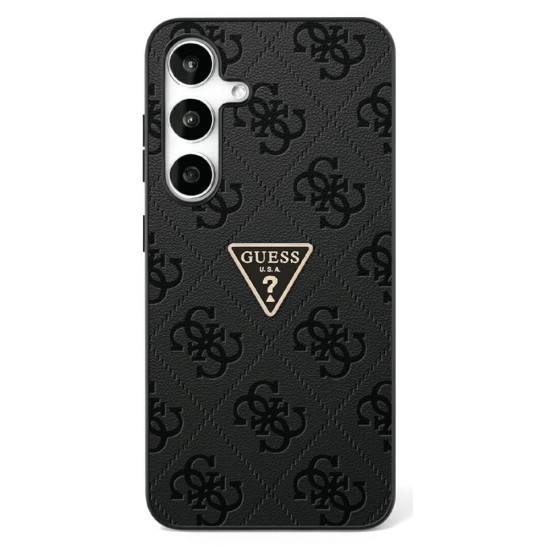 Husa pentru Samsung Galaxy S25 - Guess Leather Grained Hot Stamp 4G Triangle Metal (GUHCS25SPGP4STRK) - Black