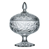 Bomboniera decorativa cu picior si capac din sticla, 1lt, 16x25.5cm, transparent, Oem
