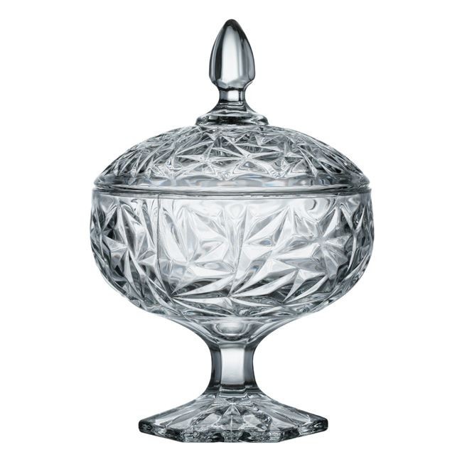 Bomboniera decorativa cu picior si capac din sticla, 1lt, 16x25.5cm, transparent, ConceptSeller
