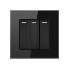 Intrerupator Triplu Cap Scara Cu Panou Din Sticla Securizata Techstar&reg; TGS 01, 220V, 16A, 86 X 86 Mm, Negru, cu 3 Faze