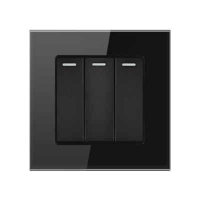 Intrerupator Triplu Cap Scara Cu Panou Din Sticla Securizata Techstar&amp;reg; TGS 01, 220V, 16A, 86 X 86 Mm, Negru, cu 3 Faze foto