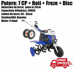 Motosapa Motocultor 7CP 3 Viteze 208cc + Roti + Freze + Disc foto