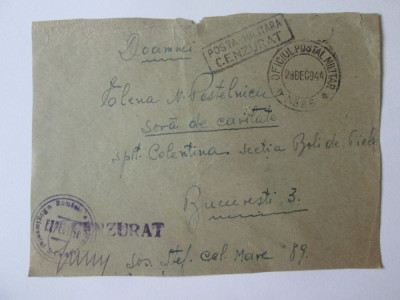 Rar! Plic cenzurat cu stampile exped.Regim.3 Calarasi si Of.Postal Militar 1944 foto