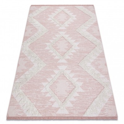 Covor ECO SISAL BOHO MOROC Caro 22312 franjuri - două niveluri de l&amp;acirc;nă roz / cremă, covor reciclat, 194x290 cm foto