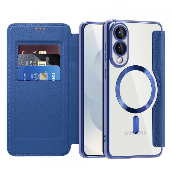 Husa MagSafe pentru Samsung Galaxy S25 Edge S937, Techsuit, SmartMag Book, Albastra
