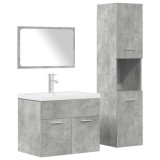 Cumpara ieftin Set mobilier de baie, 4 piese, gri beton, lemn compozit