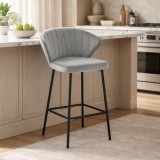 Scaun de bucatarie/bar, Artool, Gatta, catifea argintie, picioare metal negru, 43.5x36.5x90.5 cm