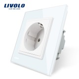 Cumpara ieftin Priza simpla Livolo alba cu rama din sticla Crystal eleganta