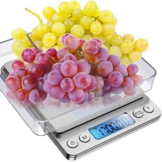 Cantar de bucatarie, 0-2 kg, display LCD, precizie 0,1 g, 2 recipiente incluse, TARA, otel inoxidabil si ABS