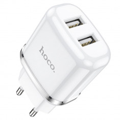 Incarcator priza EU, HOCO N4 Dual Ports, Fast Charge, 5V 2.4 A, 2 porturi USB, alb