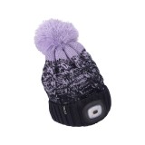 EXTOL LIGHT căciulă, cu pompon albastru/mov, tricotată, cu lanternă frontală LED detașabilă, 4&times;45 Lumen; Li-ion re&icirc;ncărcabilă USB, 3 funcții (100%-75%