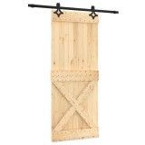 Cumpara ieftin Usa glisanta lemn masiv pin 85x210 cm + set feronerie negru, sina 183 cm, interior, hambar, garaj