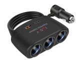 Cumpara ieftin Multiplicator bricheta auto, 3 iesiri, 1 x USB, 1 x USB-C, 120 W, 12 - 24V, negru