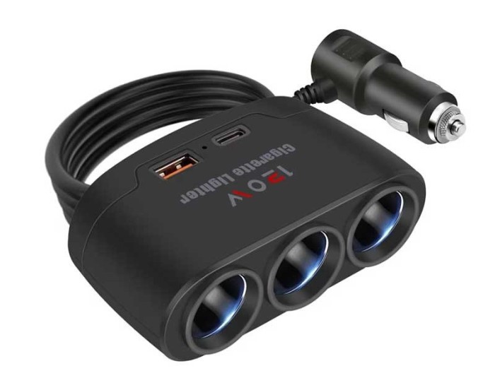 Multiplicator bricheta auto, 3 iesiri, 1 x USB, 1 x USB-C, 120 W, 12 - 24V, negru