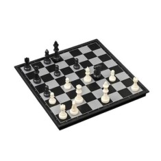Joc FOXMAG24, 3 in 1, sah, table si dame, dimensiune 30cm, magnetic, alb/negru