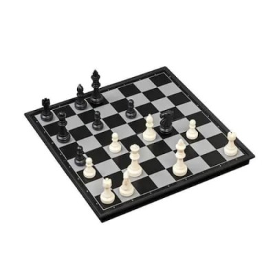 Joc FOXMAG24, 3 in 1, sah, table si dame, dimensiune 30cm, magnetic, alb/negru foto