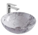 Lavoar pe Blat, Rotund, Imitatie Marmura Alba, Ceramica, Colectia Art Basin, Model LX-8661, Dimensiune 380 x 380 x 130 mm