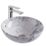 Lavoar pe Blat, Rotund, Imitatie Marmura Alba, Ceramica, Colectia Art Basin, Model LX-8661, Dimensiune 380 x 380 x 130 mm