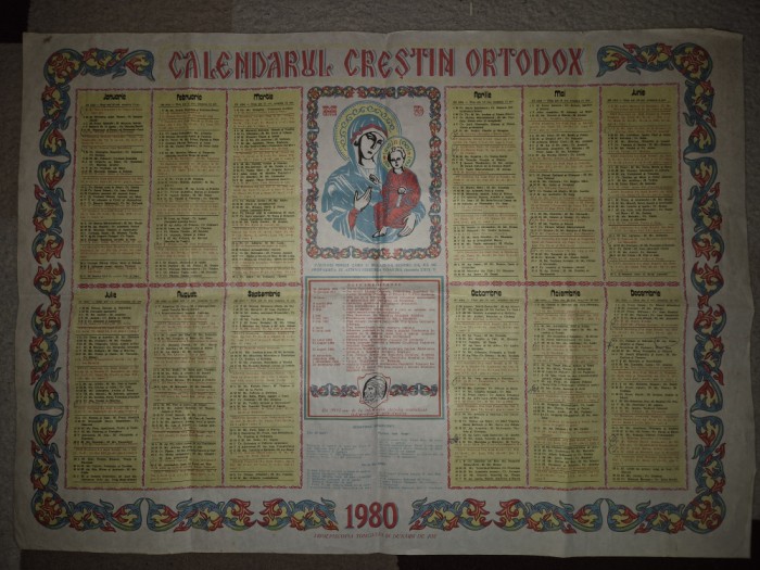 calendar de perete crestin ortodox - din anul 1980