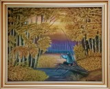 BATRANUL PESCAR, tablou pictat in ulei pe panza, dimensiune cu rama 57x47 cm,