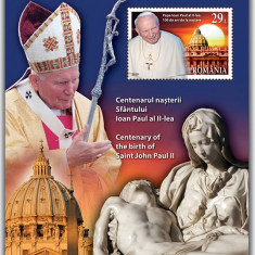 ROMANIA 2020 PAPA Ioan Paul al II-lea Centenarul nasterii Colita dantel LP.2284a