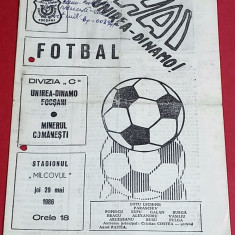 Program meci fotbal UNIREA DINAMO FOCSANI-MINERUL COMANESTI(Div.C 29.05.1986)