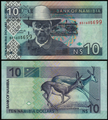 NAMIBIA █ bancnota █ 10 Dollars █ 2001 █ P-4c █ UNC █ necirculata foto