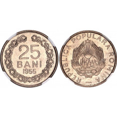 Romania 1955 - 25 bani UNC, gradata MS66 NGC